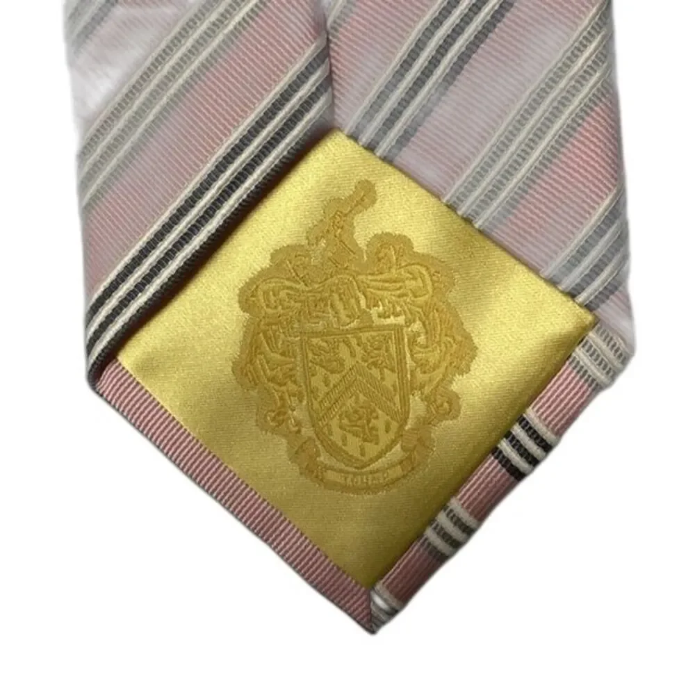 Donald J Trump Signature Collection Pink Gray Navy White Striped 100% Silk Tie